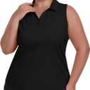 MoFiz Women's Plus Size Sleeveless Golf Polo Shirt Racerback V-Neck Pickleball Golf Tops Summer Workout Collared Tennis Tops Black 5XL