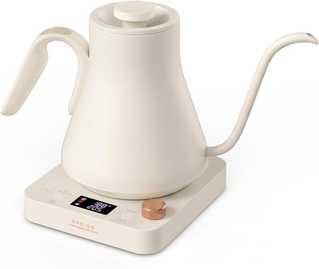 Epeios Electric Kettle, Gooseneck Electric Kettle with 1F Temperature Control, 1200W Rapid Heating for Pour Over Coffee & Tea, 304 Stainless Steel Interior, Auto Shut-Off, 0.9L, Cream White