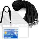 30Pcs Lanyards for Id Badges and 30 Pcs Clear Plastic Horizontal Name Badge ID Card Holders, Neck Lanyards with Metal Clip Waterproof Resealable Name Tag Badge ID Card Holders, Black