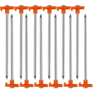 16 Pack Tent Stakes, Galvanized Non-Rust Camping Tent Pegs, 7.1 Inch Heavy Duty Ground Stakes Canopy Anchors - Orange Hiking (16, Orange)