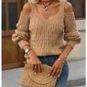 SOLY HUX Women's Cold Shoulder Sweater Cable Knit Long Sleeve Shirts Fall Pullover Tops Pure Khaki Large (Beige, L)