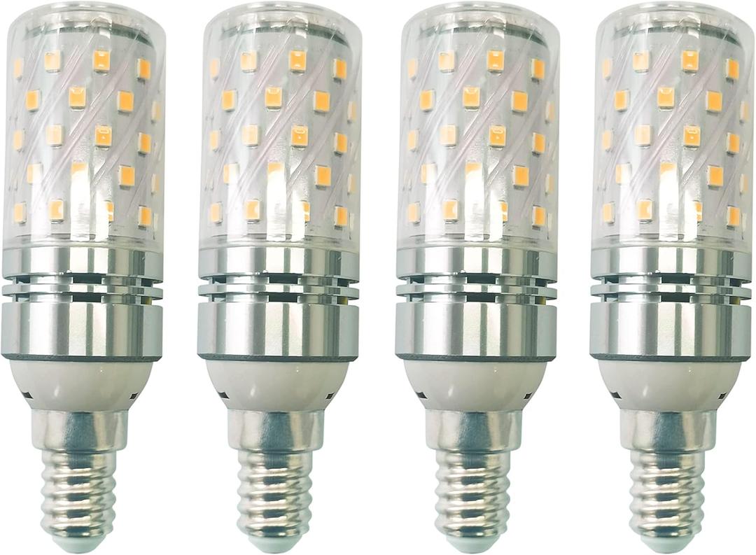 CTKcom 12W E12 LED Corn Candelabra Light Bulbs (4 Pack),E12 Base 3000K Warm White Chandelier Bulbs,1400LM Lights Bright White,AC85-265V(Silver)