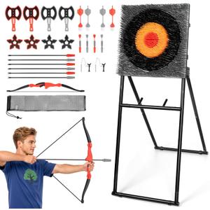 SPOYNAL 5 in 1 Steel Axe Throwing Target Set, Outdoor Target Game with Axes, Throwing Stars, Darts, Lawn Darts, Bow & Arrows, Foldable Steel Frame, Yard Games for Adults, Backyard & Camping, 19 x 19 inch