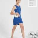 EXARUS Girls Bodycon Short Ruched Pencil Dresses Fitted Sleeveless Tank Crew Neck Casual Mini Dress 14Y