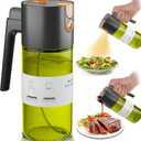 Upgrade 2 in 1 Oil Sprayer for Cooking, 17oz Light-Blocking Glass Olive Oil Dispenser Bottle for Kitchen, Food-Grade Oil Mister with 8 Stickers for Salad, Frying (Green Bottle-Black Gap)