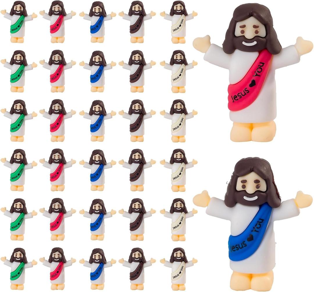 100 Pcs Little Jesus Figures, Mini Jesus Figurines in Bulk for Easter Egg Stuffers Tiny Jesus Figures to Hide and Seek Religious Gifts（5 Colors）