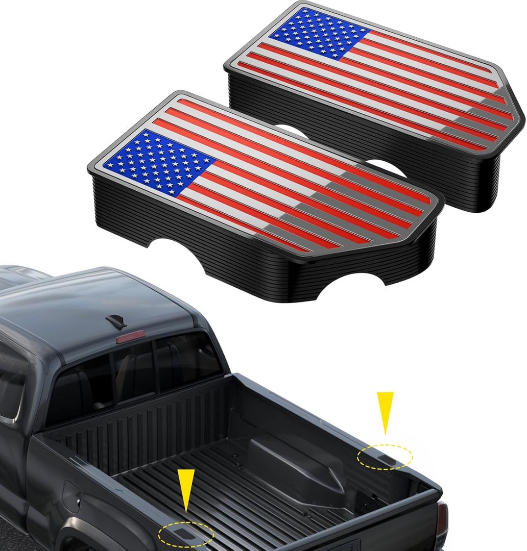 American Flag Stake Pocket Covers for 2019-2024 Chevy Silverado/GMC Sierra 1500, 2020-2024 GMC Sierra 2500/3500HD, Truck Bed Rail Caps Covers Rear Caps Bed Rail Holes Covers,(Blue/Red/Chrome, 2-Pack)