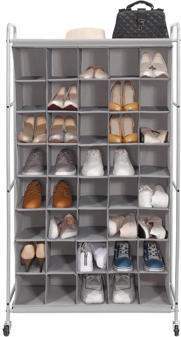 STORAGE MANIAC Shoe Cubby Organizer, Free Standing Shoe Cube Rack for Entryway, Bedroom, Apartment, Closet, 40-Cube Gray (Grey)