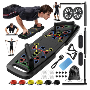 Push Up Board,Home Gym,Portable Exercise Equipment,Pilates Bar and 20 Fitness Accessories with Resistance Bands and Ab Roller Wheel,Full Body Workout at Home