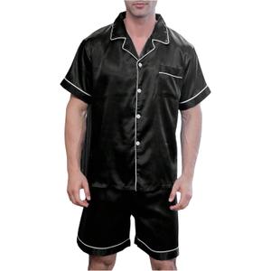 WDIRARA Men's 2 Piece Leopard Print Satin Pajama Set Button Down Short Sleeve Shorts Loungewear Sets (XX-Large, Black)