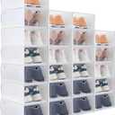 24 Pack Shoe Boxes for Closet Fit Size 9, Stackable Shoe Storage Organizers with Lids Foldable White Plastic Sneaker Containers Display Space Saving, 9.1 x 13 x 5.5 Inches(White)