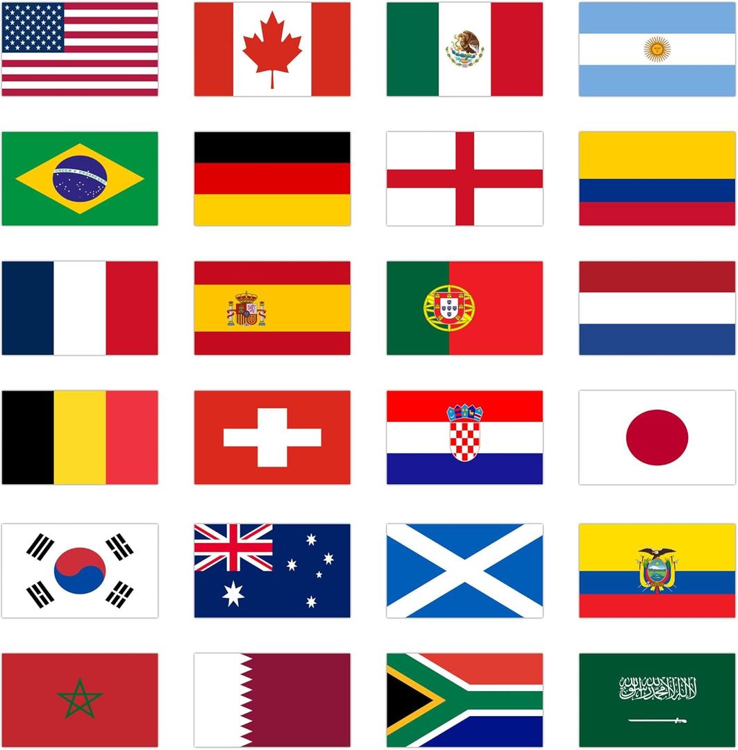 World Soccer Tournament Flags 2026, 24 Countries Flag 5x3 ft for World Cup Decorations, Double Side Flag with 2 Grommets, International Flags for Hotel Stadium Clubs Garden Street Decor (Set 1)