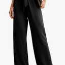 IWOLLENCE Women's Wide Leg Pants with Pockets High Waist Adjustable Knot Loose Casual Trousers Business Work Casual Pants L