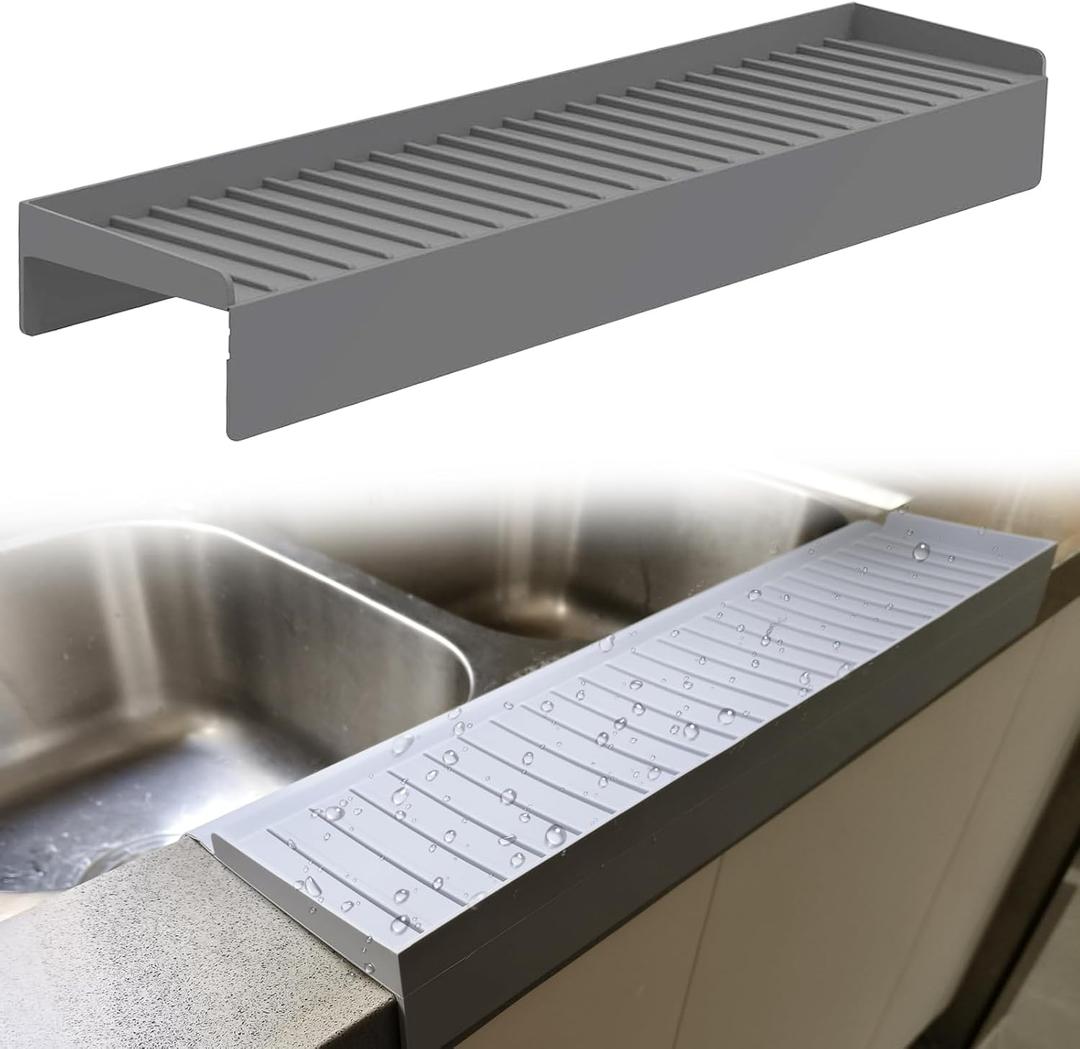 Kitlers Silicone Edge Protectors - Multifunction Sink Accessories, Splash Guard & Draining Mat for Kitchen, Bathroom Sink, Steel, Granite, Quartz Countertops, 4*20in(Gray)