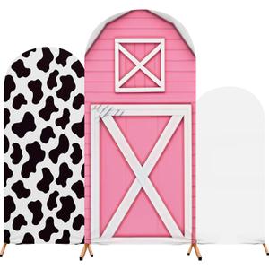 Cartoon Arch Backdrop Cover Set of 3 House Arch Covers Spandex Stretch Cow Backdrop Stand 4ft, 5ft, 6ft for Wedding Birthday Banquet Ceremony Decoration(Pink,Cloud)