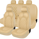 CAROMOP Premium PU Leather Car Seat Covers Full Set, Waterproof Split Bench Covers for Cars, Universal Car Interior Covers Seat Protectors for Sedans SUVs, Pick-up Trucks (Beige)