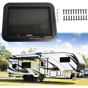 30" W x 22" H Camper Push Window with Net Screen and Trim Ring - Emergency Escape Window for RVs and Trailers