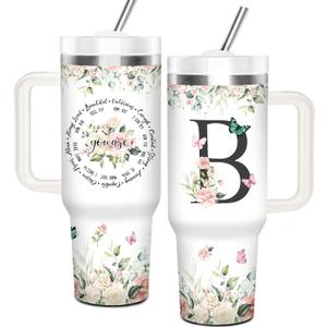 Christian Gifts for Women, Christian Tumbler 40Oz with Handle and Straw for Women, Personalized Initial B Tumbler Gifts for Women Christmas Religious Inspirational Gifts, Gifts for Christian Women