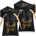Kegeeei 60 Pcs Thank You Satin Gift Bags with Drawstring, 6x4 Inch Jewelry Candy Pouches for Christmas Wedding Birthday Holiday Party Favors, Black, 1 Count