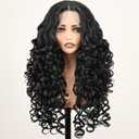 Glueless Curly Lace Front Wigs Pre Plucked Middle Part Closure Wigs 22 Inch Natural black Pre Cut Synthetic Wig Wear And Go Curl Long natural 4A curls Glueless Curly Wig for Women