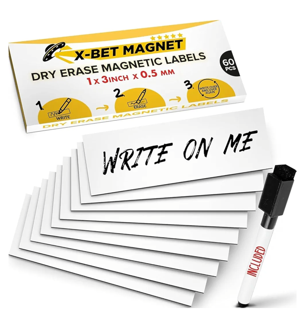 X-bet MAGNET Dry Erase Magnetic Labels 60 pcs 1x3 - Reusable Sticky Notes - Magnetic Notepads for Refrigerator - Dry Erase Magnetic Sheets - Blank Magnet Stickers - Used for Whiteboard, Classroom