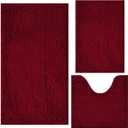 Bathroom Rugs Chenille 3-Piece Extra Soft and Absorbent Shag Bathroom Rugs, Machine Wash Mat, Strong PVC Non-Slip Underside, Plush Carpet Mats (Burgundy) (1'8" x 2'8" (16x24"+20x32"+20x20"U shape))