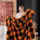 760GSM Faux Rabbit Faux Fur Throw Blanket,Super Thick Warm Bubble Blanket Throw,Fuzzy Luxury Plush Decorative Blanket for Couch Bed Sofa(Black Grid Print,50''x 60'')