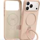 TORRAS Q3 Silicone 360 Spin for iPhone 17 Pro Case with Stand, Fit for MagSafe, Magnetic Ring Kickstand with Camera Control, Liquid Silicone Rubber Soft Phone Case for iPhone 17 Pro 6.3'', Bliss Pink