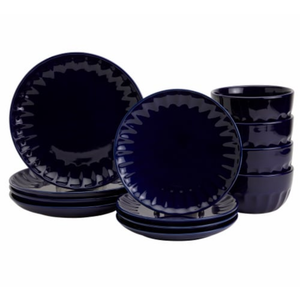 Mason Craft & More 12 Piece Stoneware Café Dinnerware Set, Service for 4 - Navy