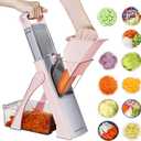 Safe Mandoline Food Slicer for Kitchen - Vegetable Chopper With Adjustable Thickness, Multifunctional Veggie Chopper Vegetable Cutter Slicer Dicer For Onion Potato Tomato - Pink (All in 1, Gray&Pink)