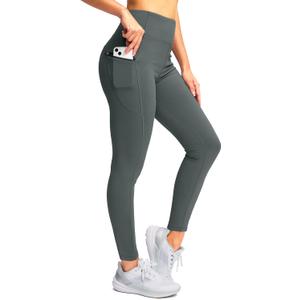 SANTINY Women's Fleece Lined Winter Leggings Water Resistant High Waisted Thermal Hiking Running Warm Pants Women Pockets (Gray, S)