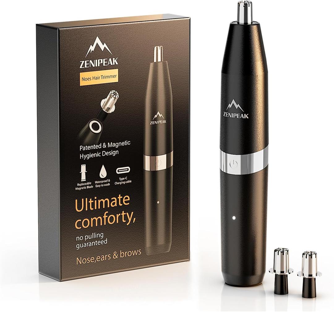 Professional Nose Hair Trimmer for Men & Women, USB-C Rechargeable Electric Ear & Nasal Clipper, Micro-Vacuum, Painless 8000 RPM, 3 Patented Magnetic Heads, Waterproof Travel Kit