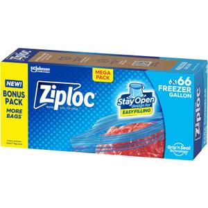 Ziploc Gallon Food Storage Freezer Bags, Stay Open Design with Stand-Up Bottom, Easy to Fill, 66 Bags Total (66 Count)