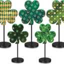5 Pcs St Patricks Day Decorations Shamrock Wooden Sign Stand Irish Wood Centerpiece Table Decorations Freestanding Clover Signs St. Patrick's Day Decor for Gift Desk Party(Shiny Shamrock)