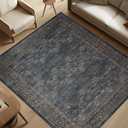 9x12 Washable Non-Slip Large Area Rug for Living Room, Dining Room, Bedroom Home Office-Vintage Farmhouse Non-Shedding Distressed Foldable Low Pile Area Rug (Retro Blue and Burgundy,9x12)