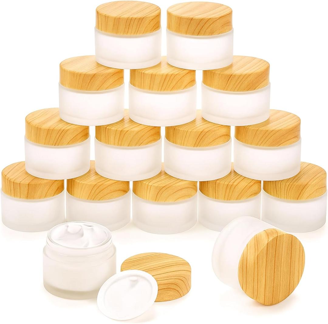 ZENFUN 16 Pcs Glass Cosmetic Containers 1.7 Oz/50ml Empty Sample Jars with Plastic Lid, Travel Pots with Lid, Small Makeup Sample Jars, Refillable Travel Jars for Cream, Lotions, Lip Balm