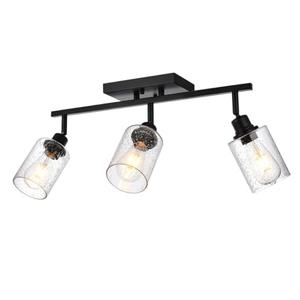 PENDRION Track Lighting Kit 3 Light Modern Ceiling Lights with Adjustable Track Heads, Industrial Bathroom Vanity Light with Seeded Glass Shade, Track Light Fixtures for Kitchen Dining Room Hallway