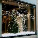 Funrous Christmas Bow Window Clings 47.24 x 70.87 Inch Extra Large Bow Snowflake Window Decals for Glass Christmas Stickers for Xmas Holiday Shop Office Winter Party Decorations (White,Fashion)