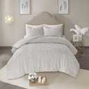 Madison Park Laetitia 100% Cotton Duvet Set-Chenille Tufted Medallion Design All Season Cozy Bedding Shabby Chic Comforter Cover, Matching Shams, Full/Queen (90 in x 90 in), Floral Grey