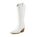 Arromic Cowboy Boots for Women Comfortable Womens Embroidered Western Cowgirl Knee High Boots Pointed Toe Zipper Chunky Heel Country Outfit Retro Tall Boots 7