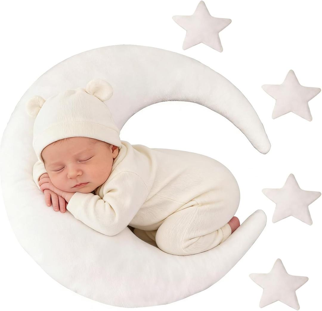 Newborn Photography Props 5Pcs Baby Moon Star Pillow Set Newborn Photography Posing Pillows Adjustable Photography Props, White