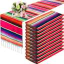 Tegeme 12 Pcs Mexican Table Runners 14 x 84 Inch Mexican Serape Table Runner Decor Blanket Fringe Cotton Table Runner Decoration for Cinco De Mayo Party Wedding(Novel Style)