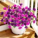 Artificial Flowers for Outdoors, 6 Bundles Silk Fake Hibiscus Flowers for Spring Summer Decoration, UV Resistant Fake Plants Plastic Bouquet for Home Planter Porch Patio Yard Decor(Light Purple Red)