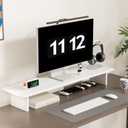 Monitor Stand Riser, Wood & Acrylic Computer Monitor Stand with LED Light, Desk Accessories Desktop Organizer Stand for Computer, Laptop, Printer, PC & TV Screen Riser  (All White)