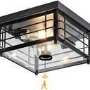 Yisuro Outdoor Ceiling Light with Motion Sensor Flush Mount Farm House Porch Light Ceiling Mount Adjustable 3 Modes Squares for Patio,Porch,Garage (Black-Square)