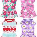 4PCS Dog Dresses Shirts for Large Dogs Girl Female Pink Purple Red Skirts Summer Clothes Pet Apparel Floral Sundress Small Daisy Unicorn Stretchable Lightweight Outfit 3XL Pack of Dresses