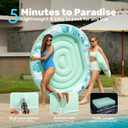 SLOOSH Inflatable Tanning Pool Lounger Float, 72" x 56" Pool Floats Adult with Pillow, 4 in 1 Round Suntan Tub Raft Floatie,Sunbathing Bed Lounge for Water Blow Up Ball Pit Party Gifts, Cyan