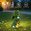 Solar Dragon Statue Garden Decor Green Flocked Resin Figurine with LED Flower Lights, Outdoor Waterproof Lawn Ornament for Patio Lawn Yard Pathway Tree Cute Animal Lover Gift