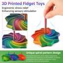 3D Printed Fidget Star with Detachable Handle,12 Pcs Colorful Fractal Expanded Hexagon Whirling Spiral Star Shaped Sensory Toys for Stress Relief Gifts for Kids