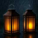 Bdor 2-Pack 13" Vintage Candle Lantern with Led Flameless Candle (6hr Timer) - IP65 Waterproof Battery Powered - Outdoor Patio Hanging Lanterns Decorative Tabletop Lanterns